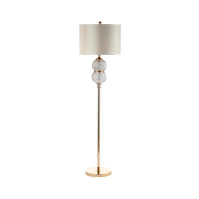 157.5cm Clear Silver Glass Floor Lamp with Cream Linen Shade