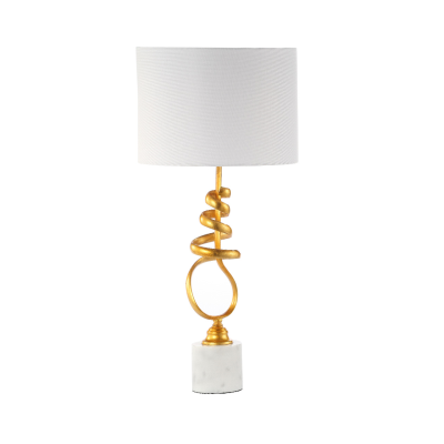 76.5cm Gold Leaf Metal and Marble Table Lamp with White Linen Shade