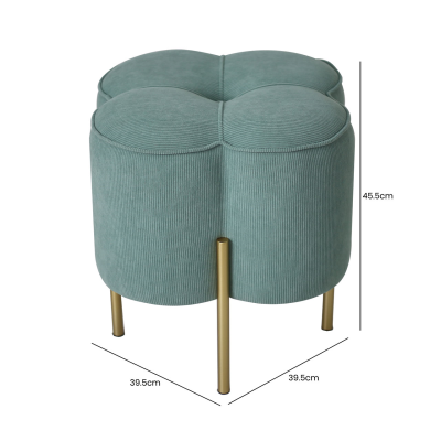 Aqua Blue Velvet Clover Ottoman with Gold Legs