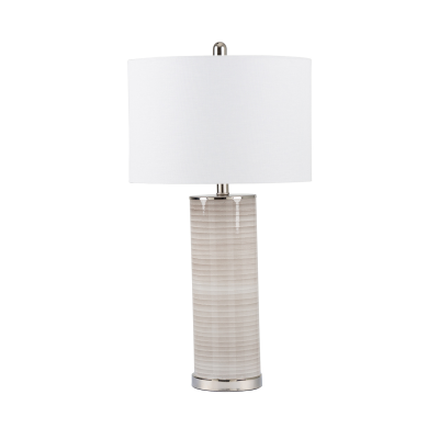 72.4cm Grey Stripe Table Lamp with White Linen Shade