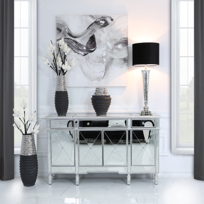 Beaumont Silver 3 Drawer 4 Door Mirror Cabinet