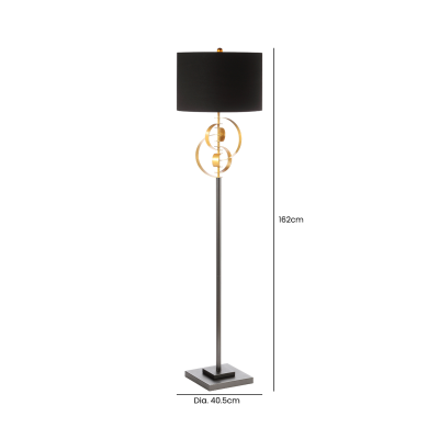 162cm Gold Leaf Metal Floor Lamp with Black Linen Shade