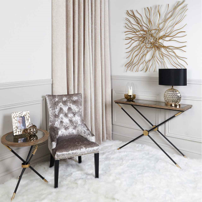 Oralie Black And Gold Metal End Table And Mirror Top