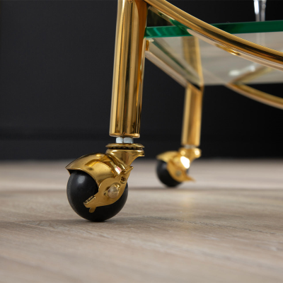 96cm Gold Metal and Clear Glass Drinks Trolley