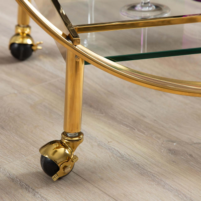 96cm Gold Metal and Clear Glass Drinks Trolley