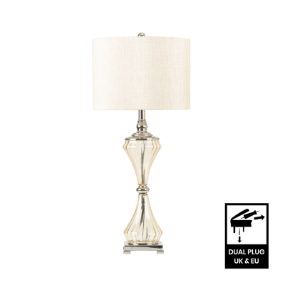 82cm Clear Table Lamp with Cream Linen Shade