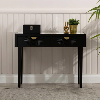 Elon 2 Drawer Console Table Black With Clear Mirror