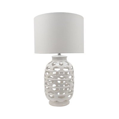 56cm White Ceramic Table Lamp with White Linen Shade