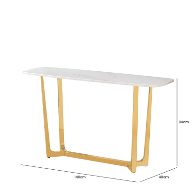 Meghan Gold Metal with White Faux Marble Top Console Table