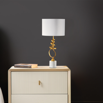 76.5cm Gold Leaf Metal and Marble Table Lamp with White Linen Shade