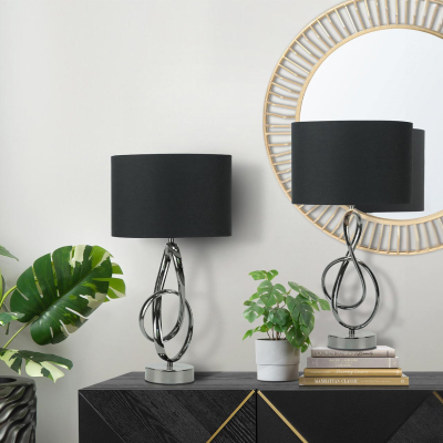 50cm Black G-Clef Design Metal Table Lamp with Black Linen Shade