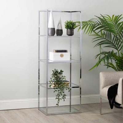 Logan 151.5cm Chrome and Glass 4 Tiered Rectangular Display Unit