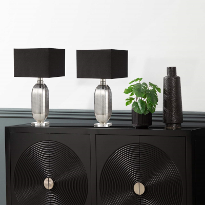 83.8cm Silver Mercury Glass Table Lamp with Dark Grey Linen Shade