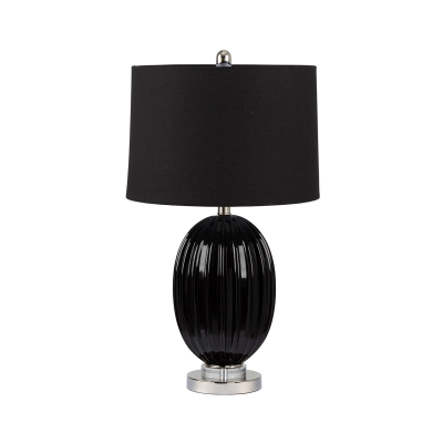 67.3cm Ribbed Black Table Lamp with Black Linen Shade