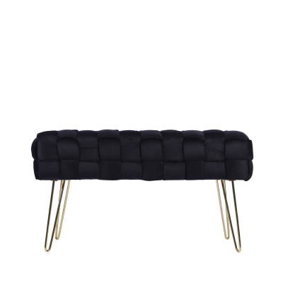 Black Velvet Woven Bench with Gold Legs