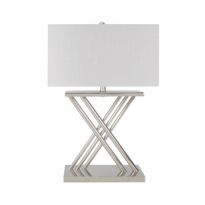70cm Silver X-Design Table Lamp with White Silver Silk Shade