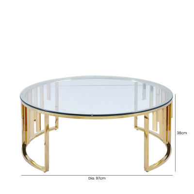 Owen Round Gold Metal With Clear Top Glass Coffee Table