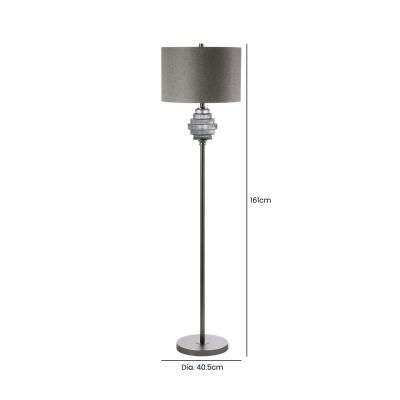 161cm Smoke Glass Floor Lamp with Grey Linen Shade