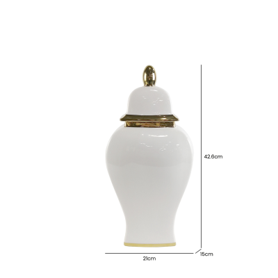 42.6cm White with Gold Lid Ginger Jar