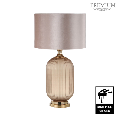 77.5cm Brown Pleated Glass Table Lamp with Champagne Velvet Shade