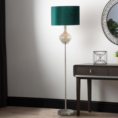 165cm White Mercury Floor Lamp with Dark Green Velvet Shade