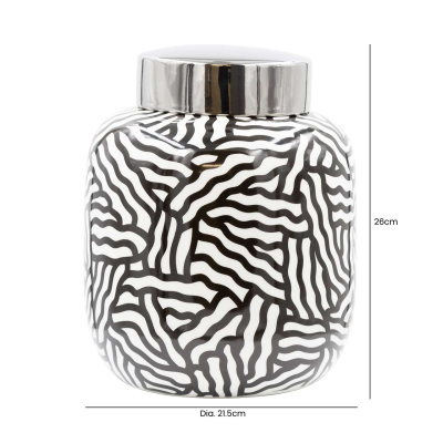 26cm Black and White Ginger Jar