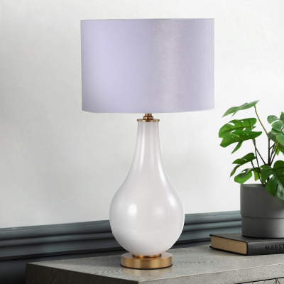 70.5cm White Pearl Glass Table Lamp with White Velvet Shade