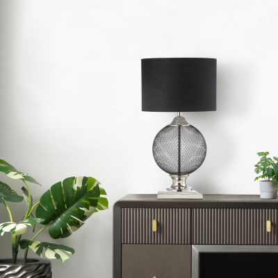 78cm Wire Mesh Table Lamp with Black Linen Shade