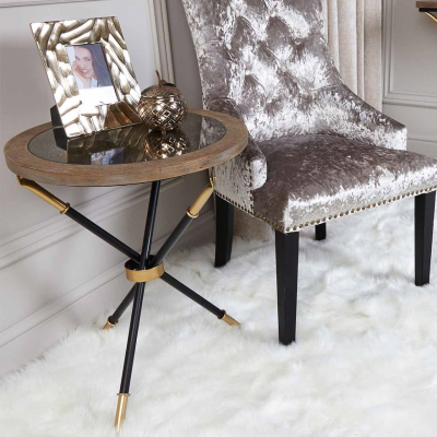Oralie Black And Gold Metal End Table And Mirror Top