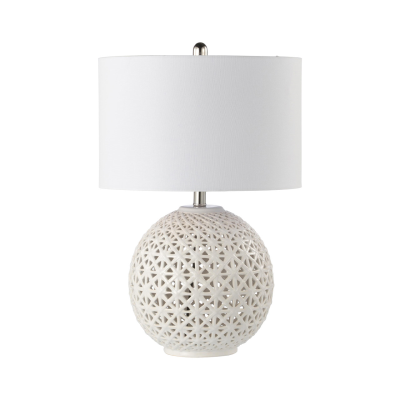 64.8cm White Patterned Ceramic Table Lamp with White Linen Shade