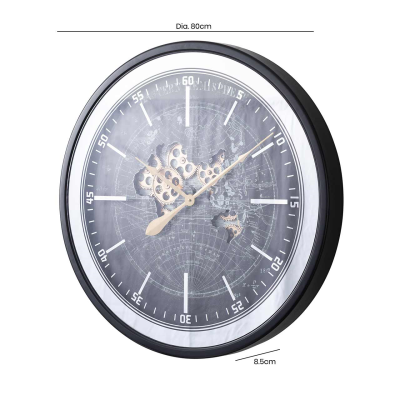 80cm Black and Gold Gear Mirror Wall Clock