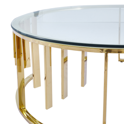 Owen Round Gold Metal With Clear Top Glass Coffee Table