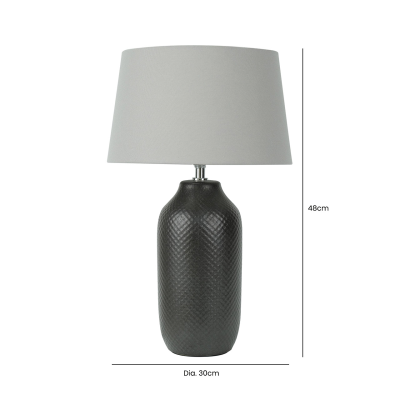 48cm Black Patterned Ceramic Table Lamp with Grey Linen Shade