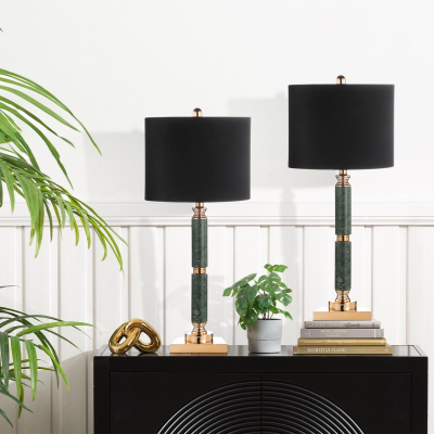 78cm Green Marble Table Lamp with Black Linen Shade
