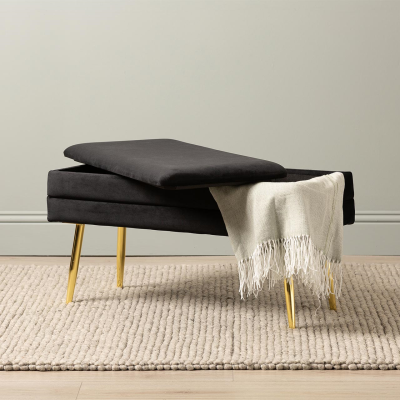 Storage Bench Black Velvet with Gold Legs