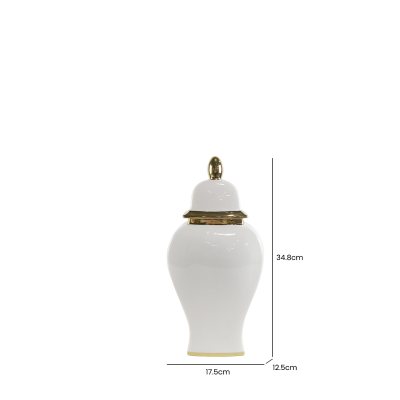 34.8cm White with Gold Lid Ginger Jar