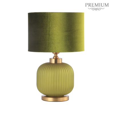 44.5cm Frost Green Pleated Glass with Green Velvet Shade Table Lamp