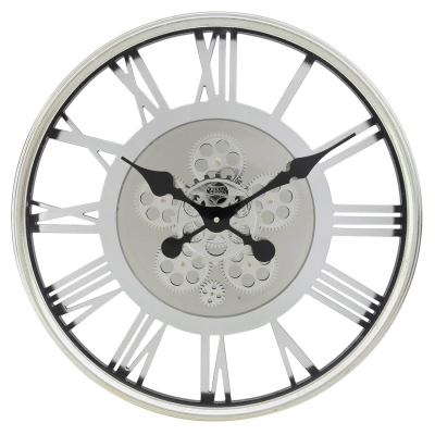 Round 54.50cm Silver Gears Wall Clock