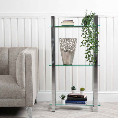 Harry 113cm Chrome and Glass 3 Tier Display Unit