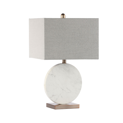 62cm White Marble Table Lamp with Grey Linen Shade