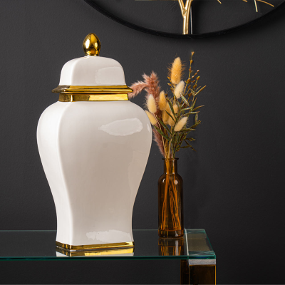 42.6cm White with Gold Lid Ginger Jar
