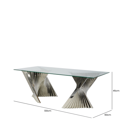 Lucille Glass and Stainless Steel Coffee Table with Clear