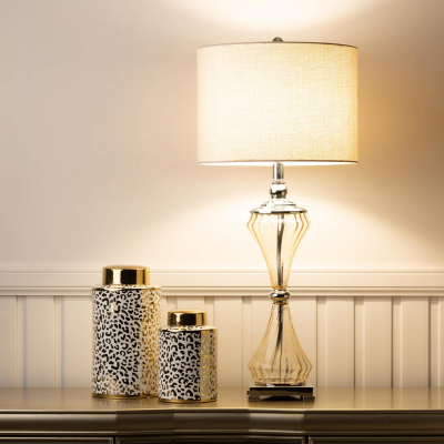 82cm Clear Table Lamp with Cream Linen Shade