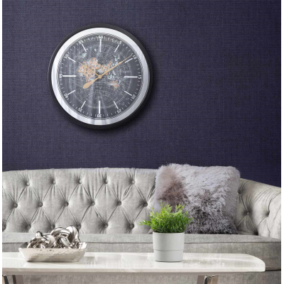 80cm Black and Gold Gear Mirror Wall Clock