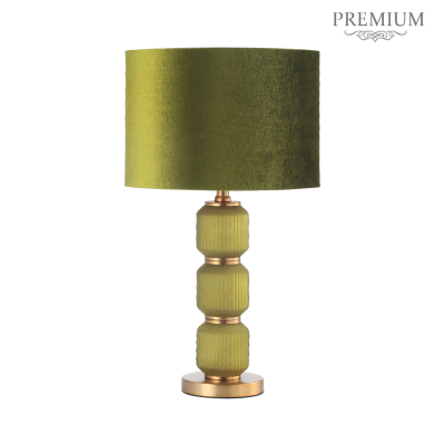 57cm Frost Green Pleated Glass with Green Velvet Shade Table Lamp
