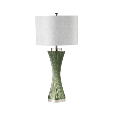 78cm Green Twist Table Lamp with Grey Linen Shade