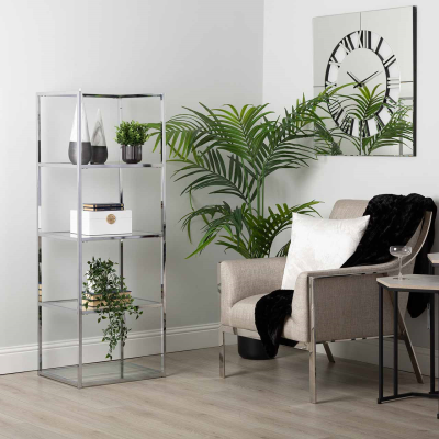 Logan 151.5cm Chrome and Glass 4 Tiered Rectangular Display Unit