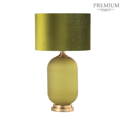 77.5cm Frost Green Pleated Glass with Green Velvet Shade Table Lamp
