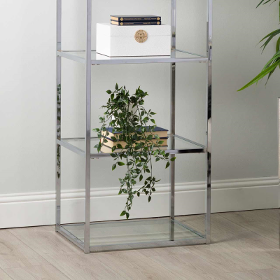 Logan 151.5cm Chrome and Glass 4 Tiered Rectangular Display Unit