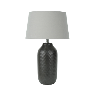 48cm Black Patterned Ceramic Table Lamp with Grey Linen Shade